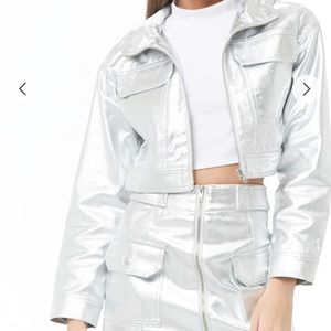 Metallic cropped denim jacket
